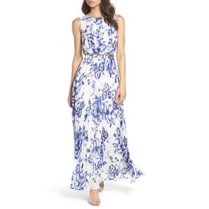Pleated Floral Chiffon Maxi Dress by ELIZA J